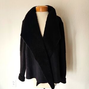 Chelsea & Theodore Black Faux Fur Draped Front Cardigan Sweater XXL